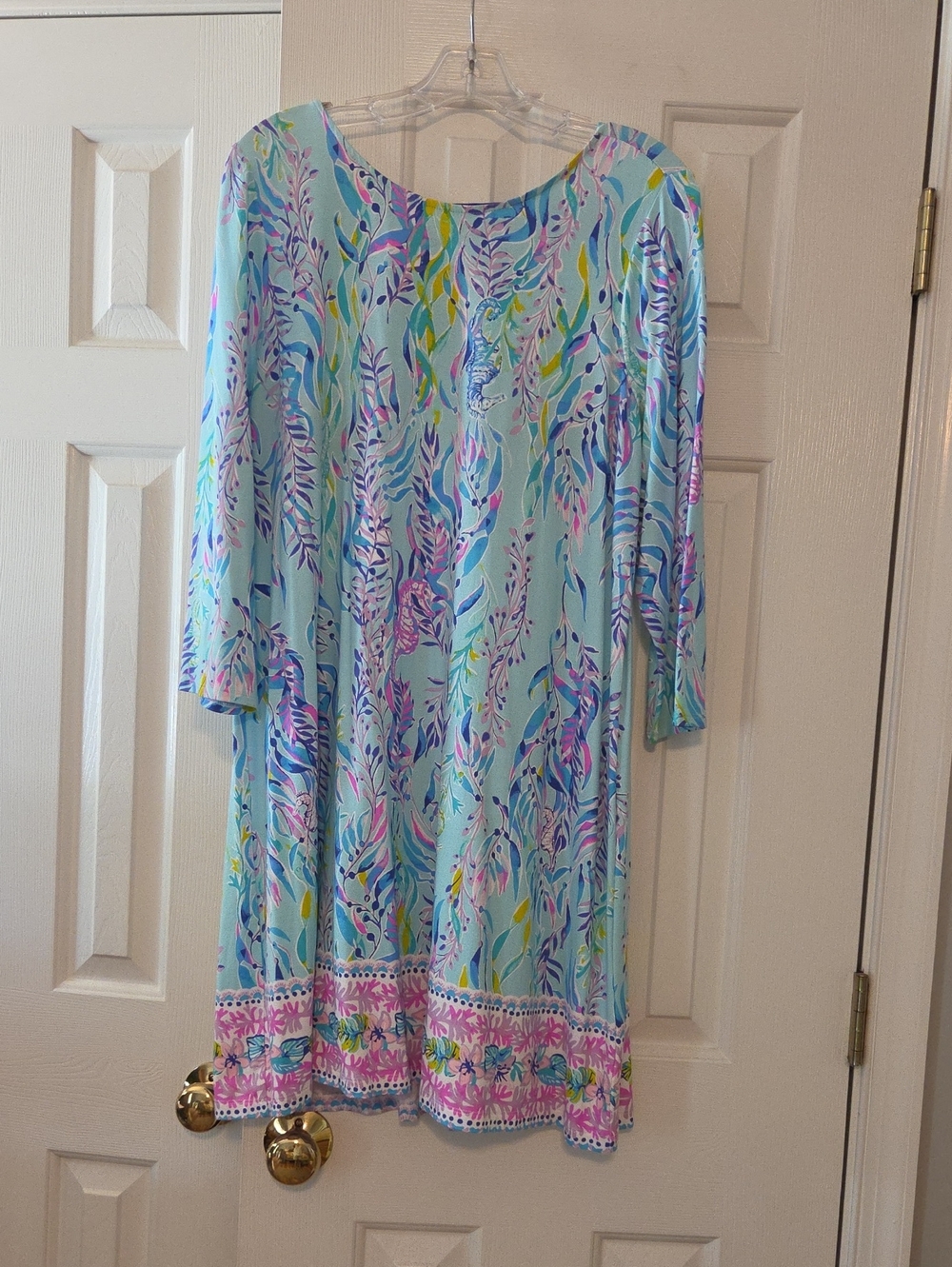 Lilly Pulitzer Aqua Blue Coral Dress with Pink Trim Like New Worn 1x